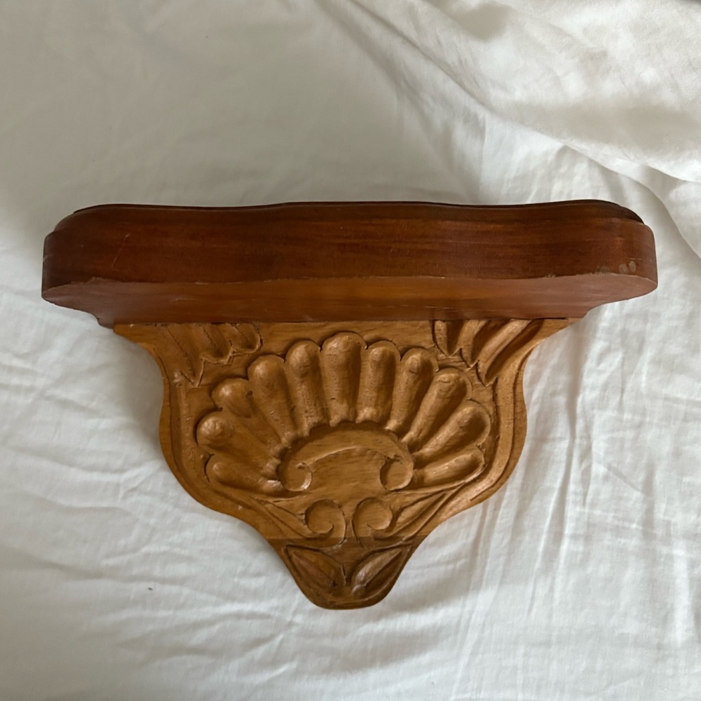 Elegant Hand-Carved Natural Wood Wall Shelf